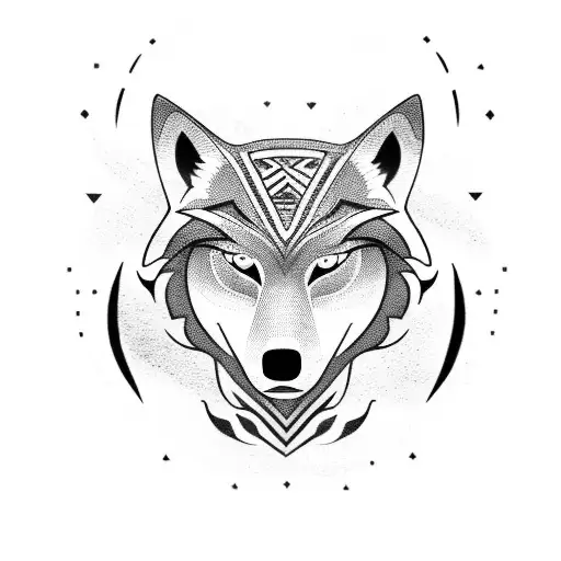 A tribal-inspired wolf wearing a psychology-themed costume tattoo design idea