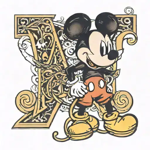 Mickey mouse aers with letter m joined together tattoo design idea
