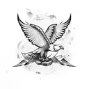 An eagle soaring through musical staff lines tattoo design idea