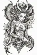 Female devil half angel tattoo design idea