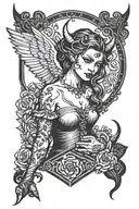 Female devil half angel tattoo design idea