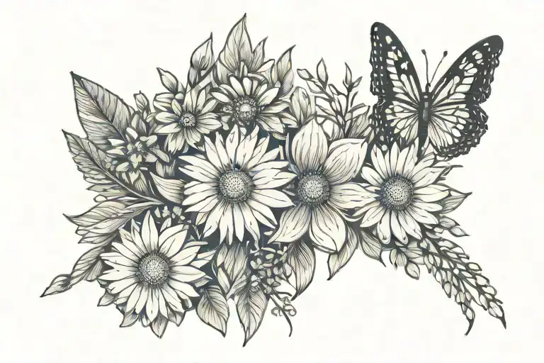 Fine line tattoo, daisy, butter mellow, pussy willow, dark, creepy, no colour  tattoo design idea