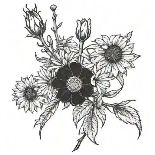 Fine line, daisy, butter mellow, pussy willow, dark, gothic, no colour  tattoo design idea
