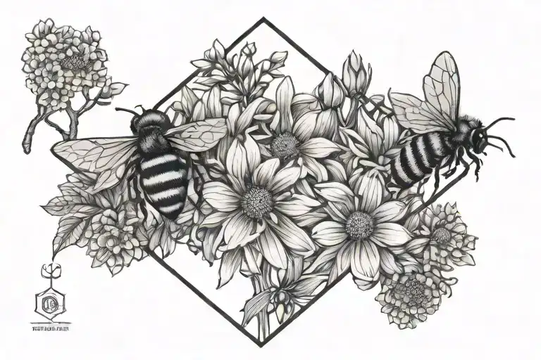 Fine line, daisy, pussy willow, dark, creepy, no colour , bee tattoo design idea