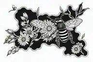 Fine line, daisy, pussy willow, dark, creepy, no colour , bee tattoo design idea