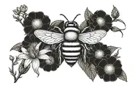 Fine line, daisy, pussy willow, dark, creepy, no colour , bee tattoo design idea