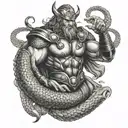 thor fighting Jörmungandr  tattoo design idea