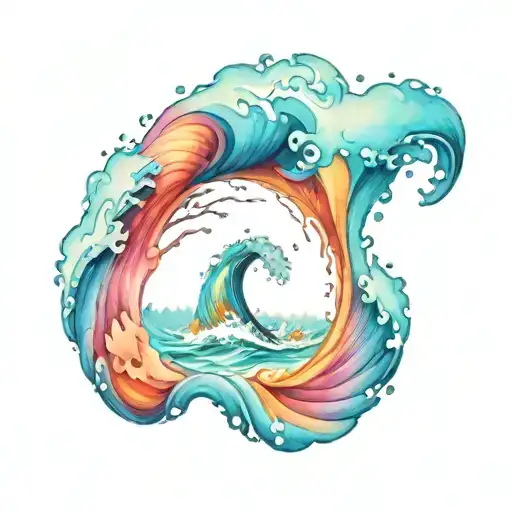 stitch surfing wave tattoo design idea