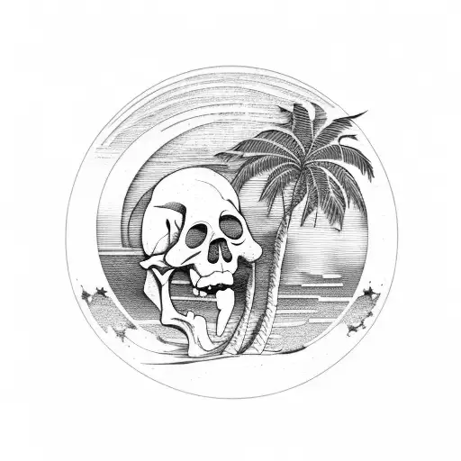 Palm tree with skull and moon tattoo design idea