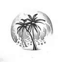 Palm tree with skull and moon tattoo design idea