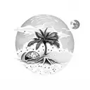 Palm tree with skull and moon tattoo design idea