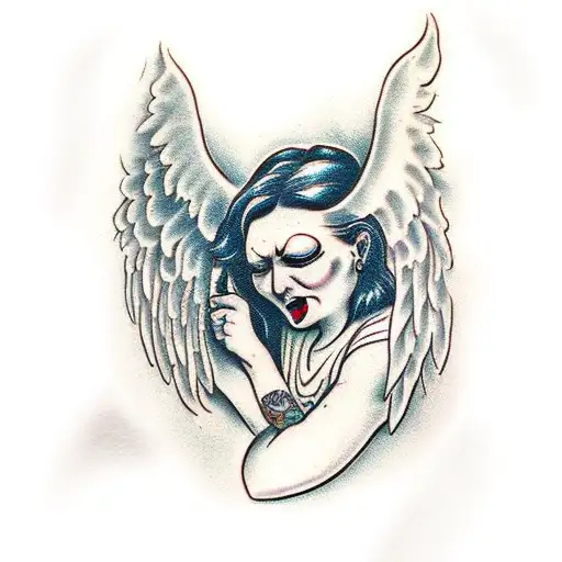 blind crying angel woman tattoo design idea