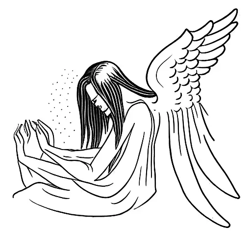 blind crying angel woman tattoo design idea