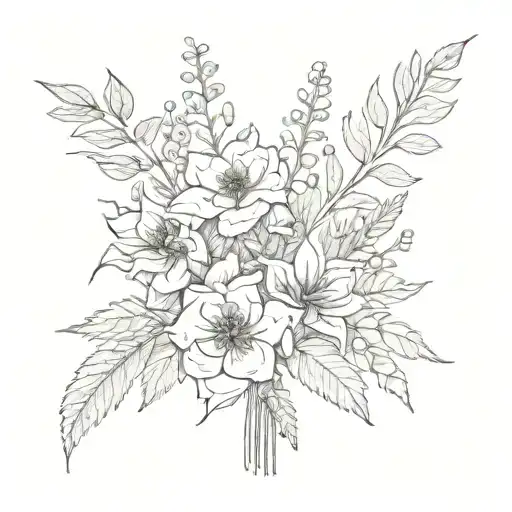 Herbs and flowers small bouquet tattoo design idea