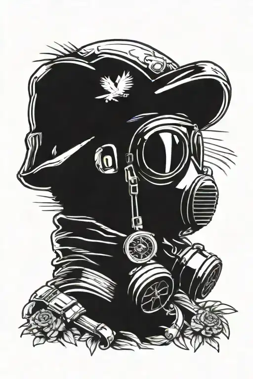 polish jw grom soldier wearing a gas mask with the polish eagle as the background  tattoo design idea
