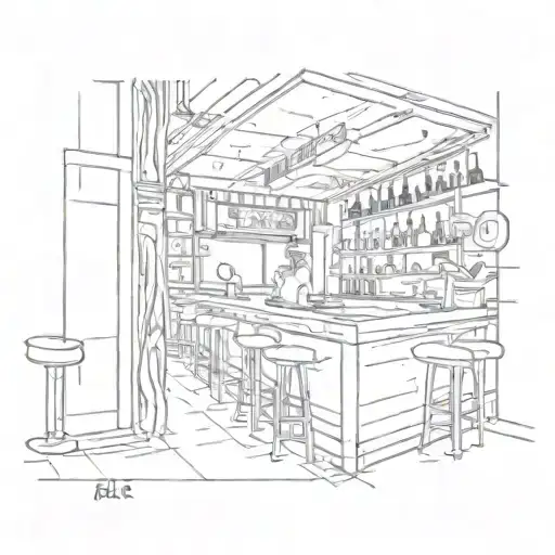 A bar called the river in cyberpunk new york city tattoo design idea