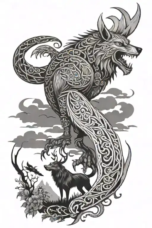 viking wolf raven scene featuring tattoo design idea