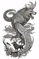 viking wolf raven scene featuring tattoo design idea