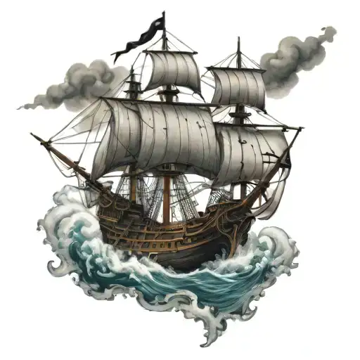 pirate frigate in rough seas tattoo design idea