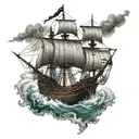 pirate frigate in rough seas tattoo design idea