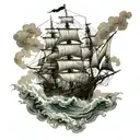 pirate frigate in rough seas tattoo design idea
