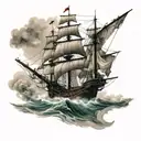 pirate frigate in rough seas tattoo design idea