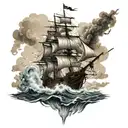 pirate frigate in rough seas tattoo design idea