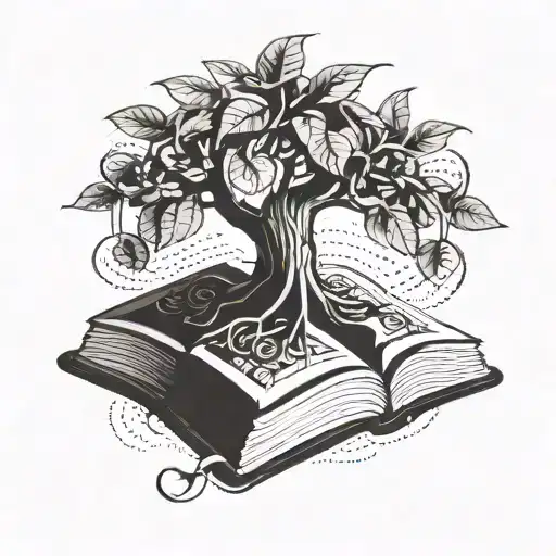 A tattoo design of a money tree growing out of a book, representing the client's passion for knowledge and wealth tattoo design idea