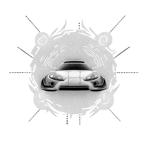 A pixelated car drifting through a musical staff tattoo design idea
