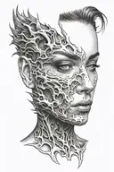 woman face split down the middle with monster as the other side of the face tattoo design idea