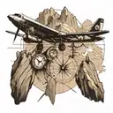 MAP, COMPASS, MOUNTAIN, PLANE flying tattoo design idea