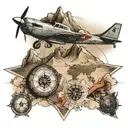 MAP, COMPASS, MOUNTAIN, PLANE flying tattoo design idea