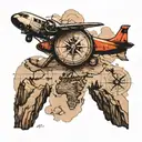 MAP, COMPASS, MOUNTAIN, PLANE flying tattoo design idea