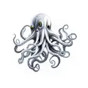 a ghostly octopus chasing a black spider, a bird perches on the horn of a ghostly stag tattoo design idea