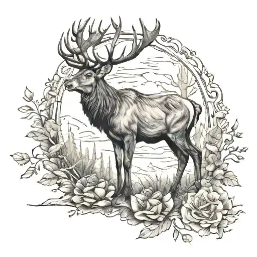 majestic stag standing tattoo design idea