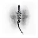 hand holding dagger with snake wrapping up and around the hand and dagger tattoo design idea