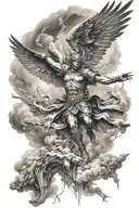  Black and gray realism style tattoo, unarmed warrior archangel, flying upwards tattoo design idea