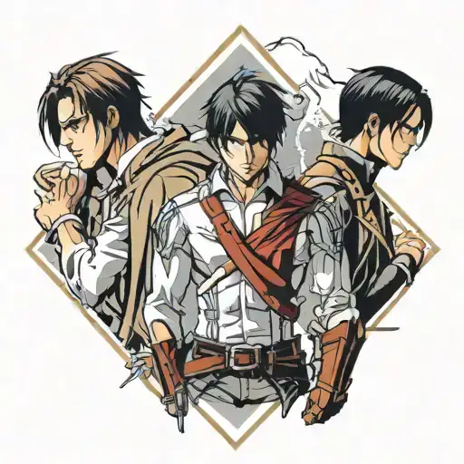 I want you to make an attack on titan geometric tattoo. With eren as lucifer, ymir and the devil making a deal  tattoo design idea