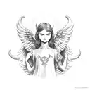 the devils little angel in cursive with a devil and angel tattoo design idea