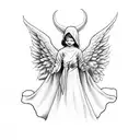 the devils little angel in cursive with a devil and angel tattoo design idea