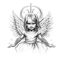 the devils little angel in cursive with a devil and angel tattoo design idea