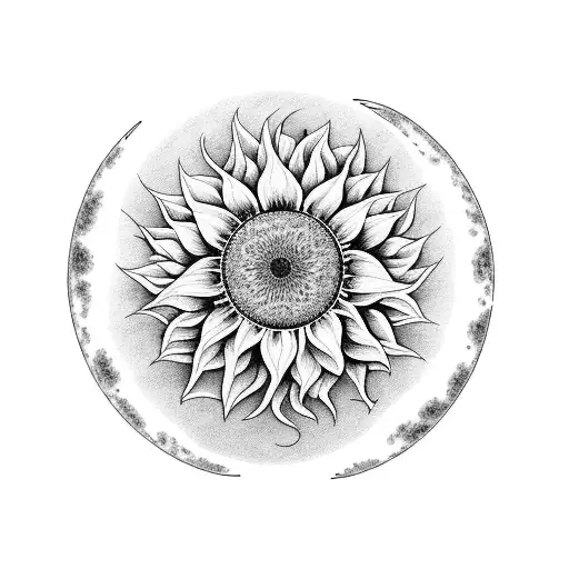 A moon and sunflower merged into a single, intricate design tattoo design idea