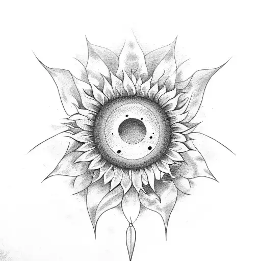 A moon and sunflower intertwined with heavy metal lyrics tattoo design idea