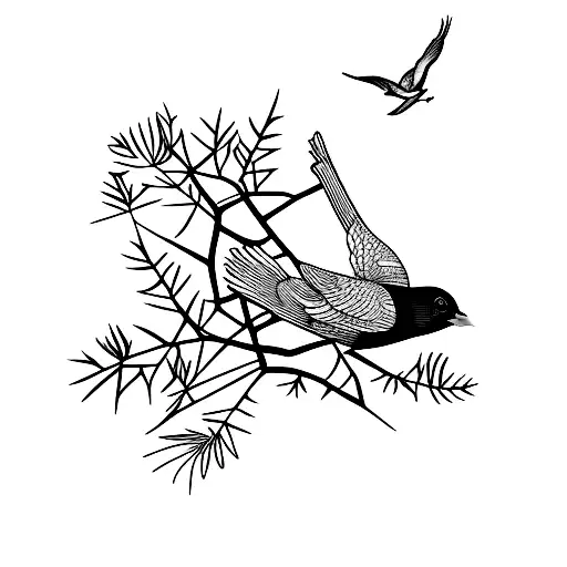 blackbird on branch tattoo design idea