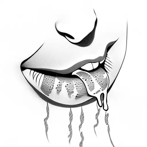 lips with japanese text on the bottom lip and a joint on the side tattoo design idea