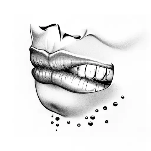 lips with japanese text on the bottom lip and a joint on the side tattoo design idea