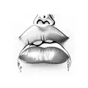 lips with japanese text on the bottom lip and a joint on the side tattoo design idea