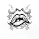 lips with japanese text on the bottom lip and a joint on the side tattoo design idea