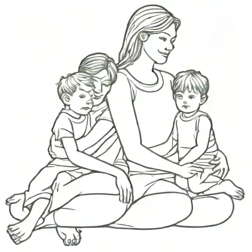 mom and two boys sitting tattoo design idea