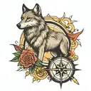 wolf and compass rose tattoo design idea